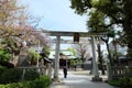 Old Japanese pay respect at Ushima Shrine in Tokyo, near Sumida River Royalty Free Stock Photo